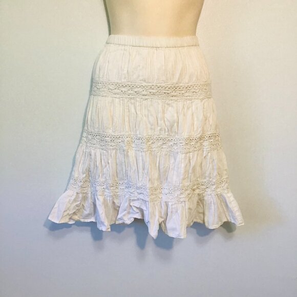 Greendog White Tiered Mini Skirt With Ruffled Hem and Lace Trim Size 8 - Picture 1 of 4
